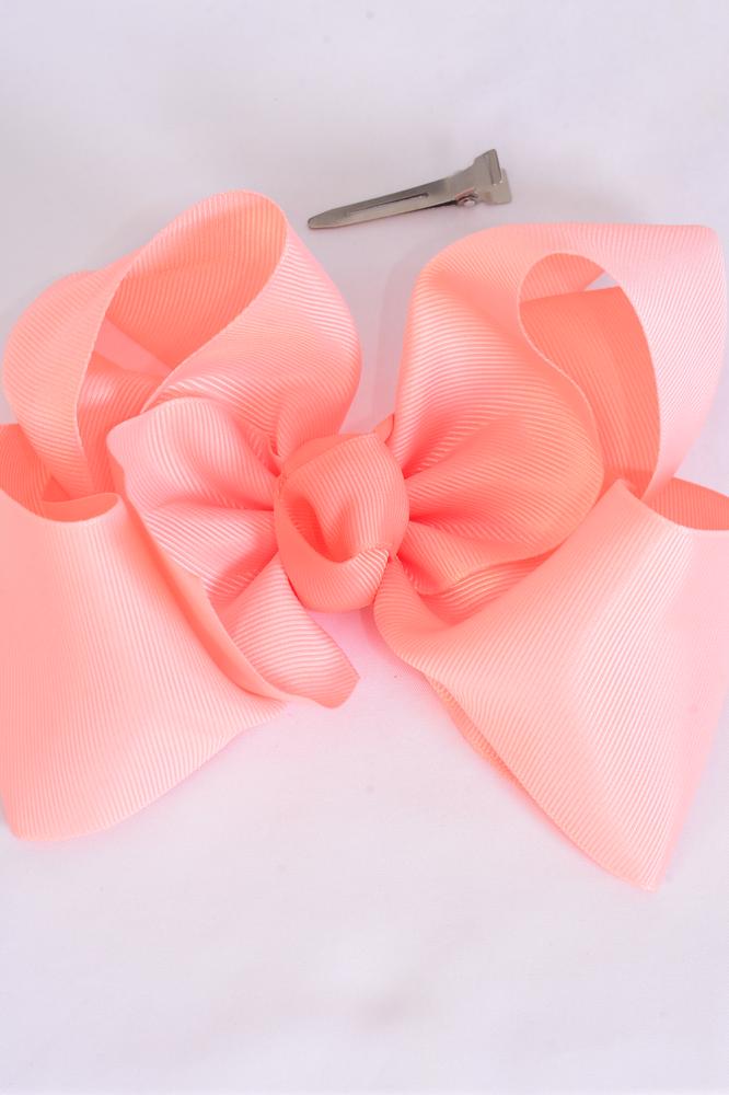 Hair Bow Extra Jumbo Cheer Type Bow Petal Peach Grosgrain Bowtie / Dozen Petal Peach