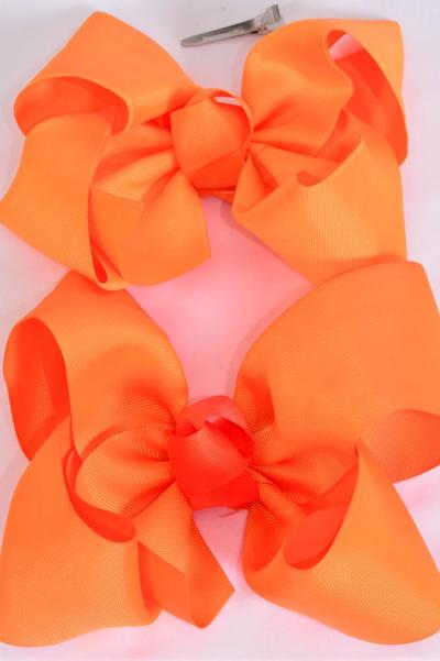 Hair Bow Extra Jumbo Cheer Type Bow Orange Mix Grosgrain Bow-tie / 12 pcs Bow = Dozen Orange Mix , Alligator Clip , Size - 8" x 7" Wide , 6 Tangerlion , 6 Autumn Orange Color Asst , Clip Strip & UPC Code