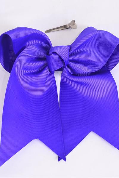 Hair Bow Extra Jumbo Long Tail Cheer Type Bow Purple Grosgrain Bow-tie / 12 pcs Bow = Dozen Purple , Alligator Clip , Size-6.5"x 6" Wide , Clip Strip & UPC Code