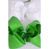 Hair Bow Extra Jumbo Cheer Type Bow Xmas or Kelly Green & White Mix Grosgrain Bow-tie/DZ **Kelly Green & White ** Size-8"x 7" Wide,Alligator Clip,6 Kelly Green,6 White Color Asst,Clip Strip & UPC Code