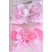 Hair Bow Extra Jumbo Cheer Type Bow Pink White Elephants Grosgrain Bow-tie/DZ **Alligator Clip** Size-8"x 7" Wide,6 of Each Pasttern ASst,Clip Strip & UPC Code