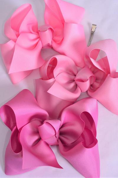 Hair Bow Extra Jumbo Cheer Type Bow Mauve Pink Mix Grosgrain Bow-tie / 12 pcs Bow = Dozen  Alligator Clip , Size - 8 x 7" Wide , 4 Dusty Rose , 4 Wild Rose , 4 Rosy Mauve Color Asst , Clip Strip & UPC Code