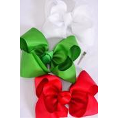 Hair Bow Extra Jumbo Cheer Type Bow XMAS Red White Green Mix Alligator Clip  Grosgrain Bow-tie/DZ **Alligator Clip** Size-8"x 7" Wide,4 Red,4 White,4 Green Color Asst,Clip Strip & UPC Code -