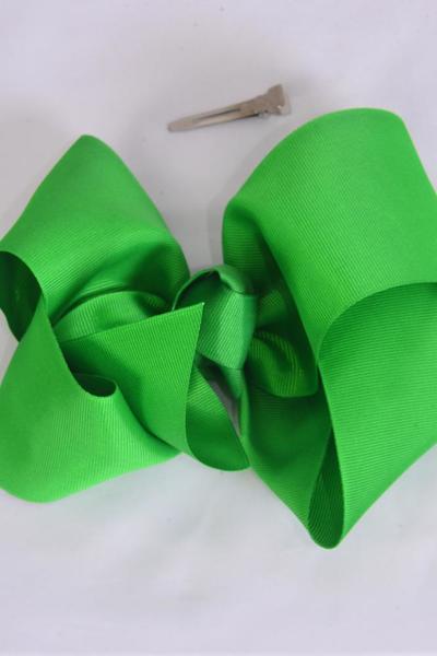 Hair Bow Extra Jumbo Cheer Type Bow Kelly or Irish Green Grosgrain Bow-tie / 12 pcs Bow = Dozen Kelly Green , Size - 8"x 7" Wide , Alligator Clip , Clip Strip & UPC Code