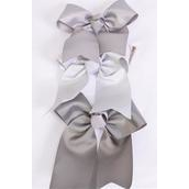 Hair Bow Extra Jumbo Long Tail Cheer Bow type Gray Mix Alligator Clip Grosgrain Bow-tie/DZ Gray Mix, Alligator Clip, Size-6.5&quot;x 6&quot; Wide, 4 Shell Gray,4 Silver,4 Metal Gray Color Asst,Clip Strip &amp; UPC Code