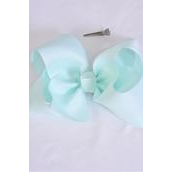 Hair Bow Extra Jumbo Cheer Type Bow Mint Green Grosgrain Bow-tie/DZ **Mint Green** Size-8"x 7" Wide,Alligator Clip,Clip Strip & UPC Code