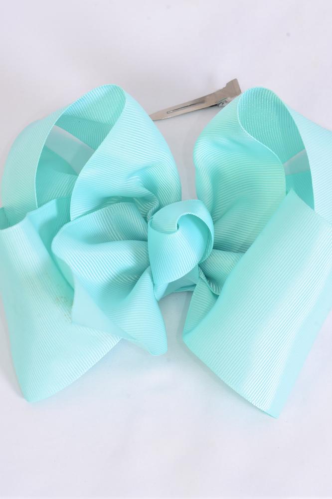 Hair Bow Extra Jumbo Cheer Type Bow Aqua Grosgrain Bowtie / 12 pcs Bow = Dozen Aqua, Size8"x 7