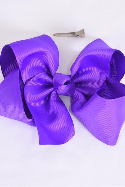 Hair Bow Extra Jumbo Cheer Type Bow Violet Grosgrain Bow-tie /12 pcs Bow = Dozen Violet , Size-8"x 7" Wide , Alligator Clip , Clip Strip & UPC Code