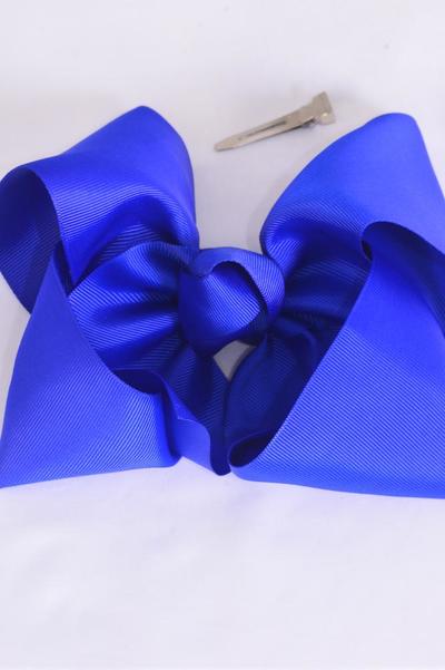 Hair Bow Extra Jumbo Cheer Type Bow Royal Blue Grosgrain Bow-tie / 12 pcs Bow = Dozen Royal Blue , Alligator Clip , Size-8"x 7", Clip Strip & UPC Code