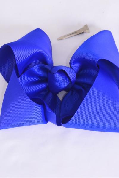 Hair Bow Extra Jumbo Cheer Type Bow Royal Blue Grosgrain Bow-tie / 12 pcs Bow = Dozen Royal Blue , Alligator Clip , Size - 8" x 7", Clip Strip & UPC Code