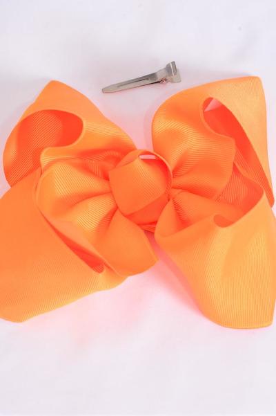 Hair Bow Jumbo Autumn Orange Grosgrain Bow-tie / 12 pcs Bow = Dozen Autumn Orange , Alligator Clip , Size - 6" x 5" Wide , Clip Strip & UPC Code