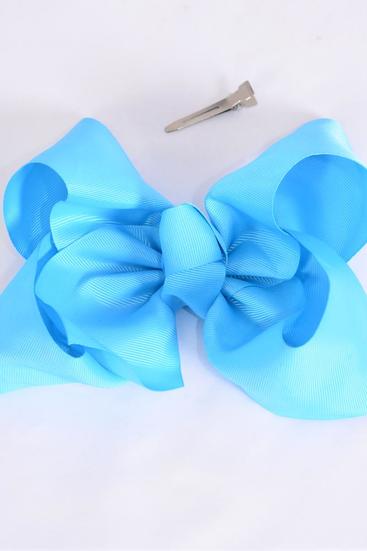 Hair Bow Jumbo Turquoise Grosgrain Bow-tie /  12 pcs Bow = Dozen Turquoise ,  Alligator Clip , Size - 6" x 5" Wide , Clip Strip & UPC Code
