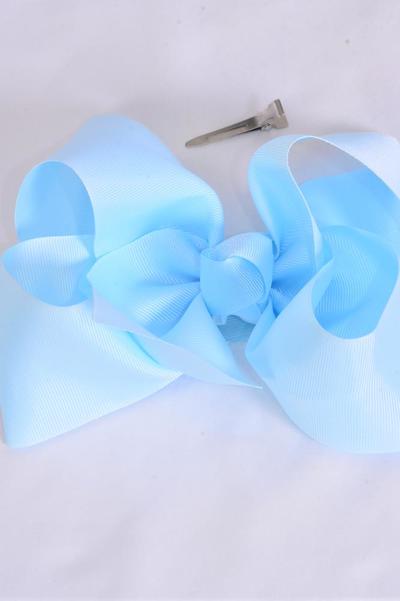 Hair Bow Jumbo Baby Blue Grosgrain Bow-tie / 12 pcs Bow = Dozen  Baby Blue , Alligator Clip , Size - 6" x 5" Wide , Clip Strip & UPC Code