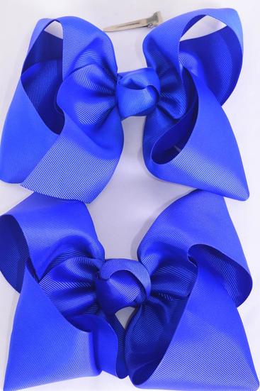 Hair Bow Extra Jumbo Cheer Type Bow Royal Blue Mix Grosgrain Bow-tie / 12 pcs Bow = Dozen Alligator Clip , Size - 8" x 7" Wide , 6 Electric Blue , 6 Cobalt Color Asst , Clip Strip & UPC Code