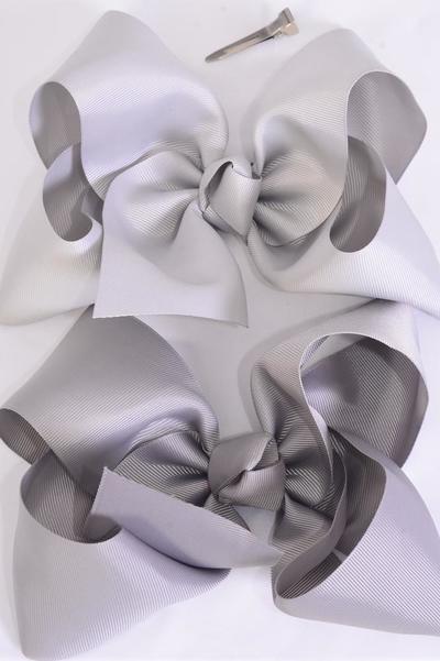 Hair Bow Jumbo Gray Mix Alligator Clip 6"x 5" Grosgrain Fabric Bow-tie/DZ Gray Mix, Alligator Clip, Size-6"x 5" Wide, 6 Shell Gray, 6 Gray Color Asst,Clip Strip & UPC Code