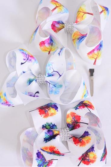 Hair Bow Jumbo Foliage Tree Etc Grosgrain Bow-tie / 12 pcs Bow = Dozen  Alligator Clip , Size - 6" x 5" Wide , 4 Of Each Pattern Asst , Clip Strip and UPC Code
