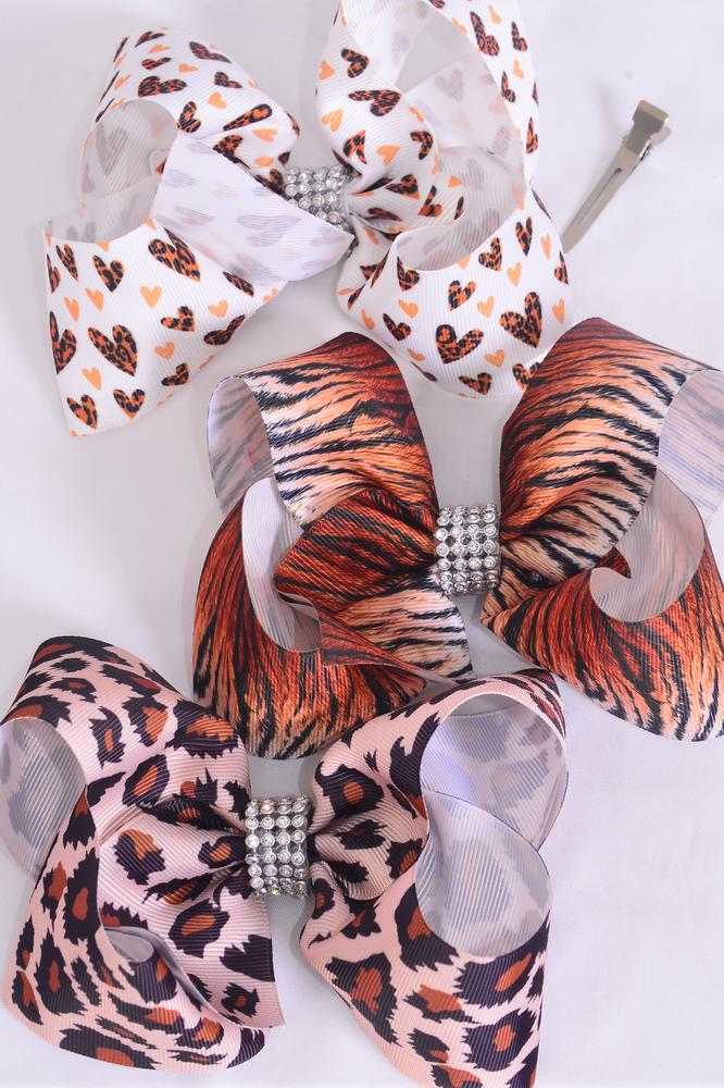 Hair Bow Jumbo Animal Pattern Mix Grosgrain Bow-tie / 12 pcs Bow ...