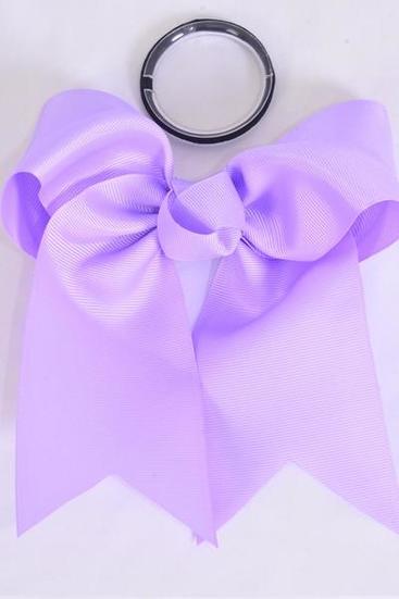 Hair Bow Extra Jumbo Long Tail Cheer Type Bow Lavender Elastic Grosgrain Bow-tie / 12 pcs Bow = Dozen Lavender , Elastic , Size - 6.5" x 6" Wide , Clip Strip & UPC Code