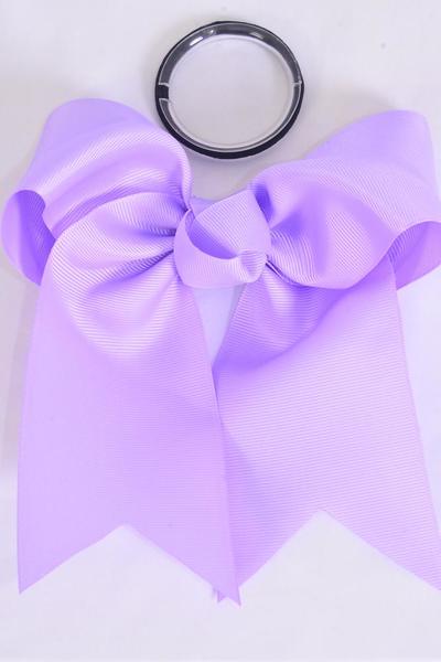 Hair Bow Extra Jumbo Long Tail Cheer Type Bow Lavender Elastic Grosgrain Bow-tie / 12 pcs Bow = Dozen Elastic , Size - 6.5" x 6" Wide , Clip Strip & UPC Code